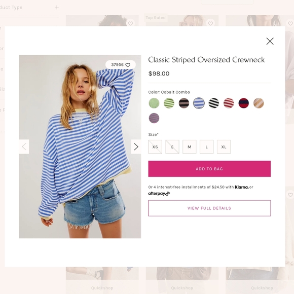 Free People Classic Striped Oversized Crewneck Blue and White, Yellow Trim NWOT - Picture 8 of 11